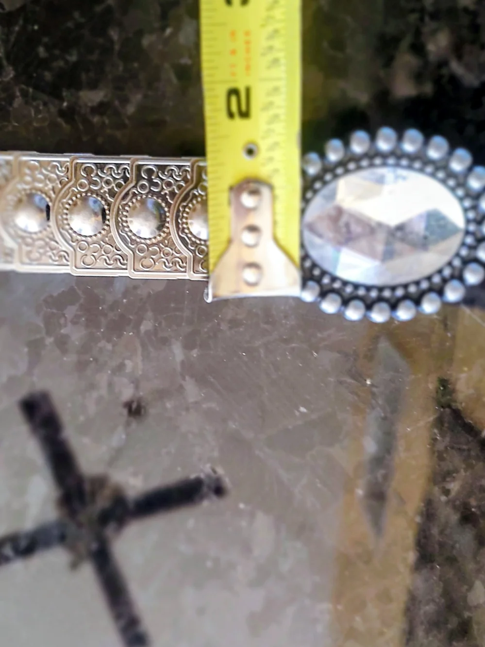 Decorative Silver-Tone Western Belt with Clear Oval Stone -